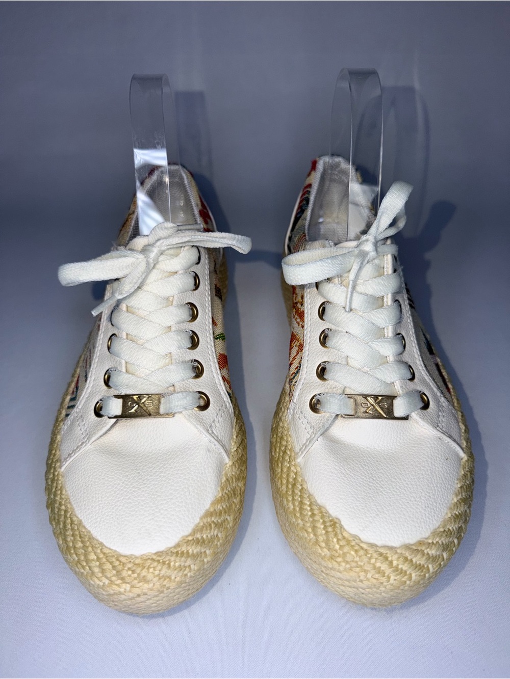 White Espadrille Lace-Up Sneakers with Tribal Accents